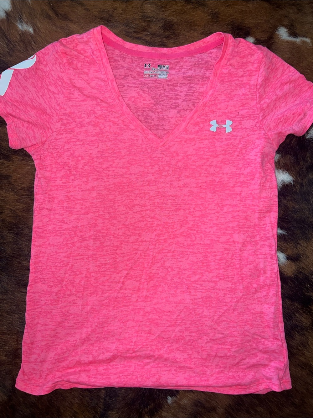 Under Armour Women's Heather Neon Pink V-Neck Short Sleeve Tee